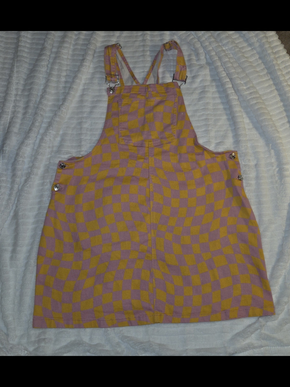 Y2k Forever 21 Pink and Yellow Checkerboard Overall Pinafore Dress